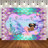 Aperturee - Little Mermaid Purple Glitter Girl Baby Shower Backdrop